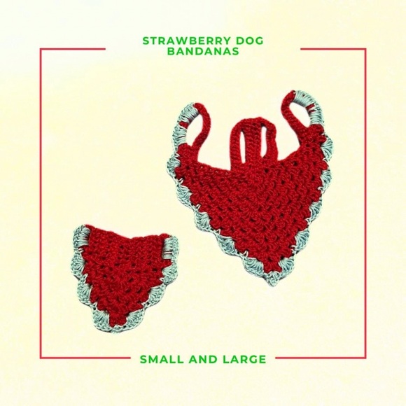 Strawberry Dog Bandana | Handmade Crochet Cotton Bandana - Picture 1 of 5